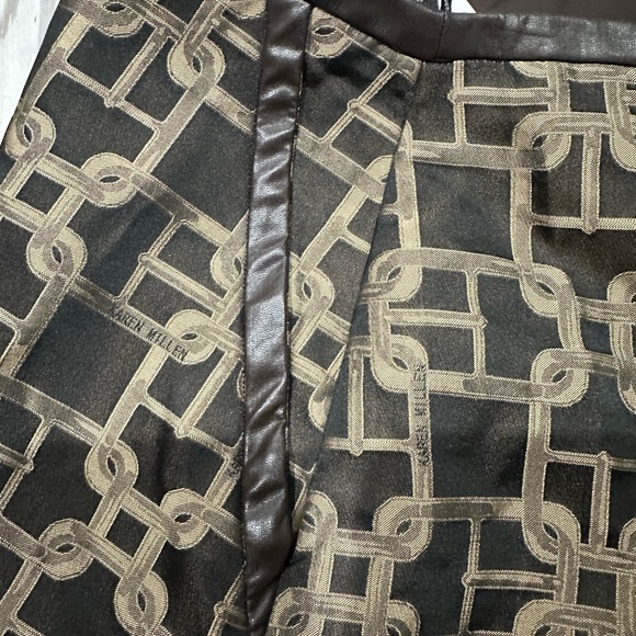 NWT Chocolate Brown Karen Millen Geometric Mini Skirt Leather Accent Fall Sz 10 - Picture 6 of 9